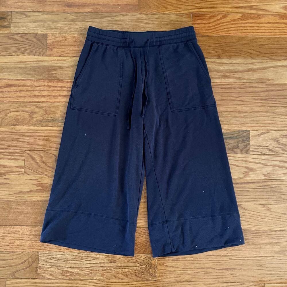 Quince SuperSoft Fleece Cropped Wide Leg Pants Womens Medium Blue Bleach Flaw M